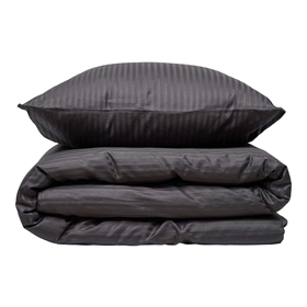 Sengetøj 200x200 cm - smal stribet antracite - Bomuldssatin - ProSleep